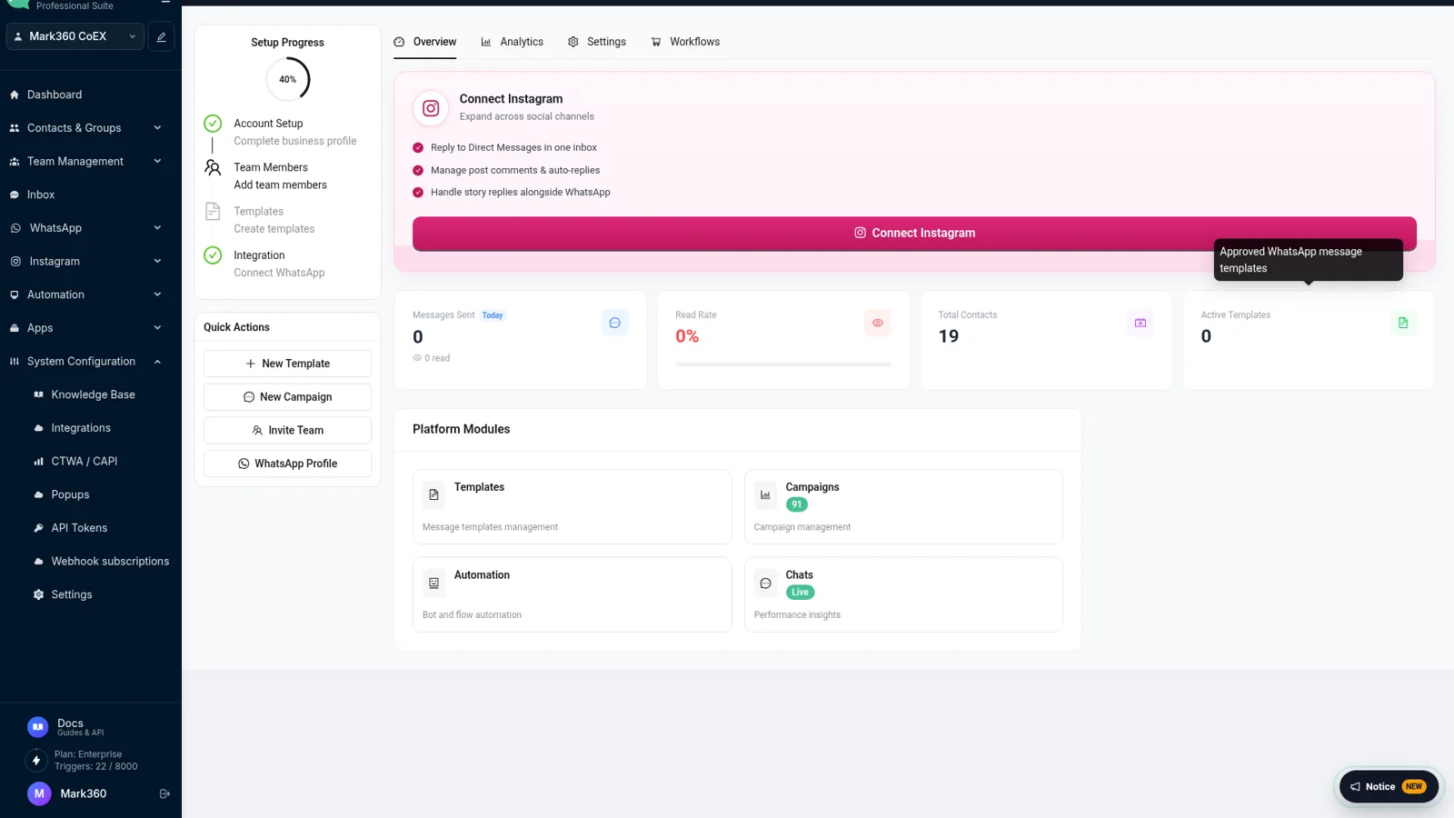 Dashboard overview in app.mark360.ai